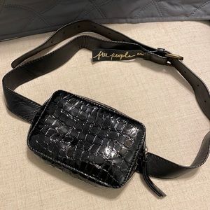 Free People croc embossed black patent leather zipper belt bag club fanny pack
